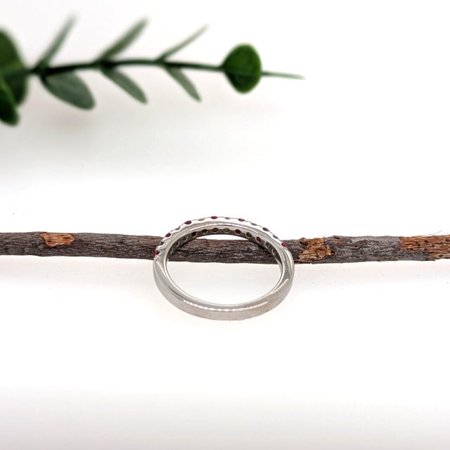 Fine Round Ruby and Diamond Band in Solid 14k White Gold - Halfway Band, Size 6.75 For Sale In Columbus - Image 6 of 6