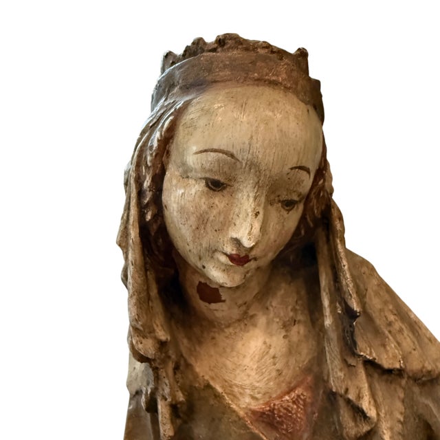 Religious 16th/17th Century Carved Gilt and Polychromed Madonna and Child Sculpture For Sale - Image 3 of 7