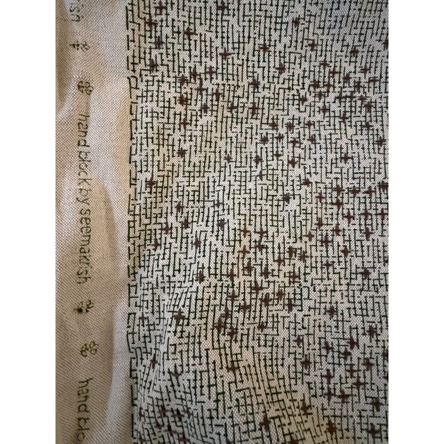 Seemakrish 6 Yards Linen Cotton Hand Blocked and Embroidery Fabric Pacific - Gingko Green Sku : 1601/D For Sale In Raleigh - Image 6 of 6