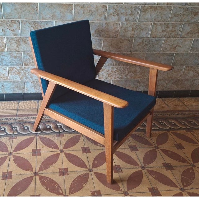 Danish Teak Lounge Chair with Sea Blue-Green Fabric, 1960s For Sale - Image 6 of 11