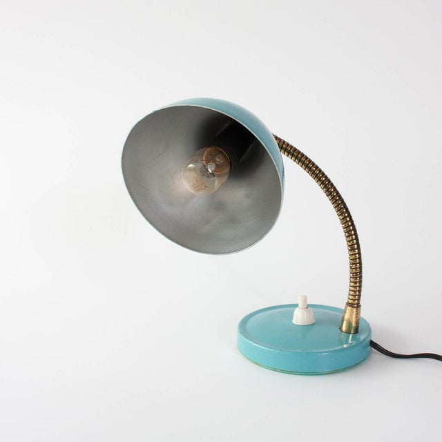 Mid-Century Italian Blue Cocotte Table Lamp with Brass Goose Neck, 1950s For Sale - Image 6 of 16