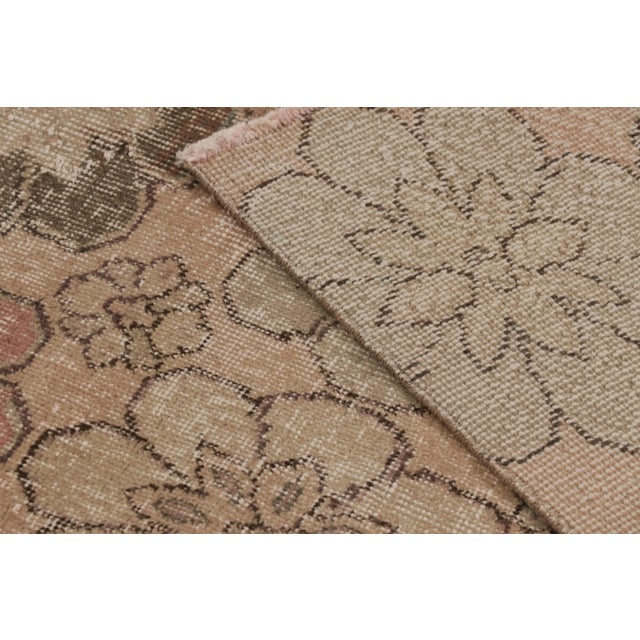 Textile Vintage Distressed Runner Rug, Warm Beige-Brown Floral Pattern - Rug & Kilim For Sale - Image 7 of 8