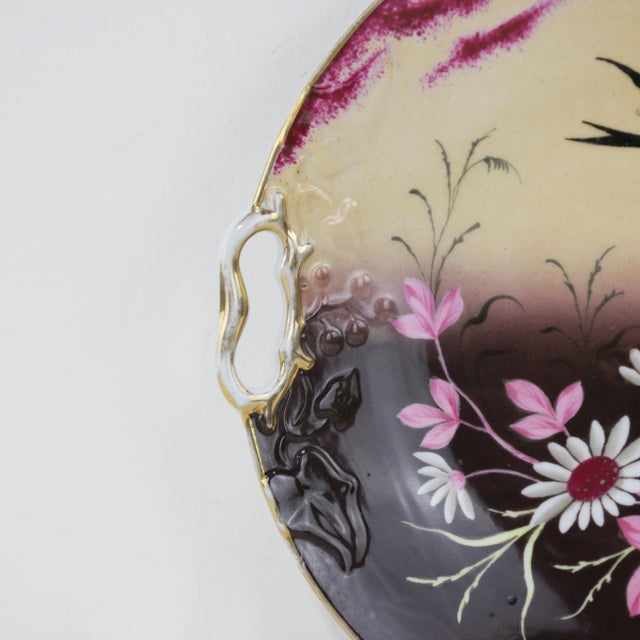 Early 20th Century Pair of Vintage Hand-Painted Porcelain Decorative Plates With Bird and Floral Motifs For Sale - Image 5 of 11