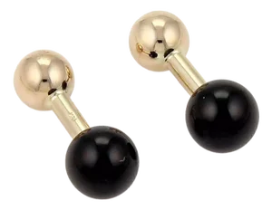 Onyx Ball & Stud 14k Yellow Gold Cufflinks - 2 Pieces