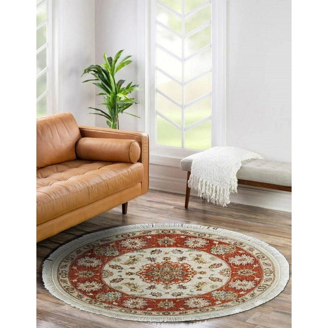 Contemporary 9x12 Ivory Hand-Knotted Wool Rosette Medallion Detail Traditional Carpet Rug For Sale - Image 3 of 3