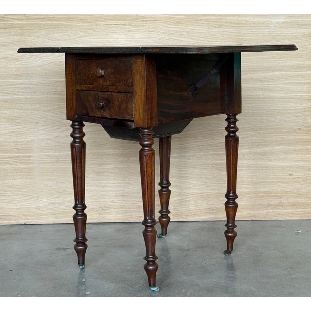 Victorian Wood Drop Leaf Side Table With Turned Legs and Wheels For Sale - Image 10 of 18
