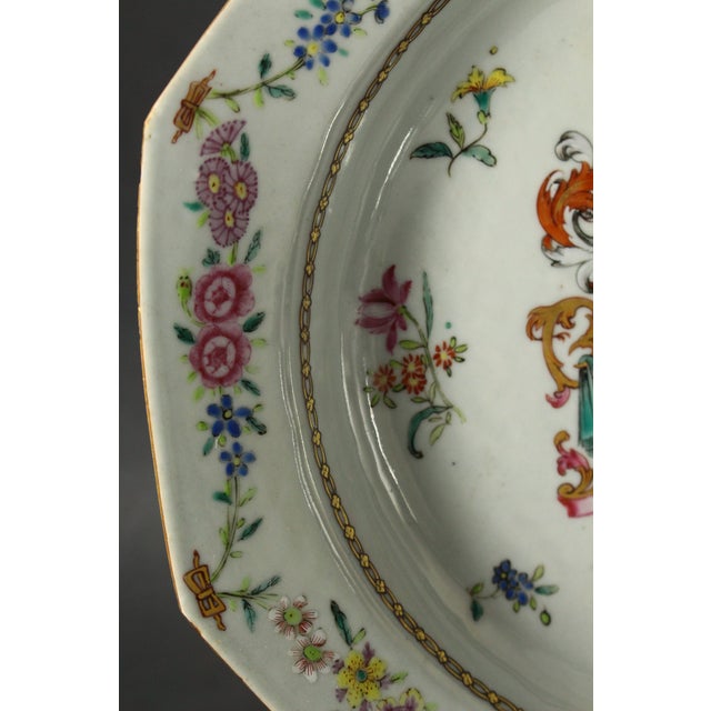Late 18th Century C. 1765 China Pair Armorial Octagonal Plates, Arms of Wyatt Impaling Fowle For Sale - Image 5 of 18