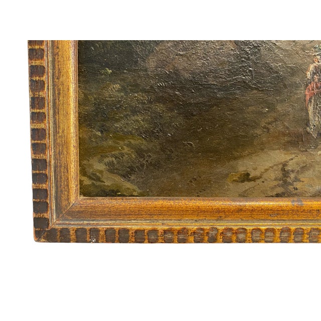 19th Century Beautiful Oil Painting of Figures and Vessels on a Lake For Sale - Image 4 of 11