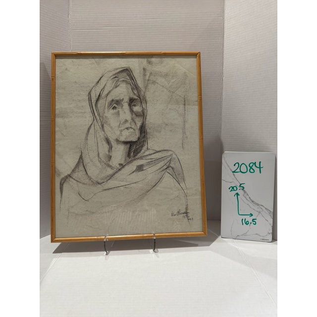1950s William Oberman Signed Charcoal Portrait Drawing Framed 1953 For Sale - Image 5 of 5