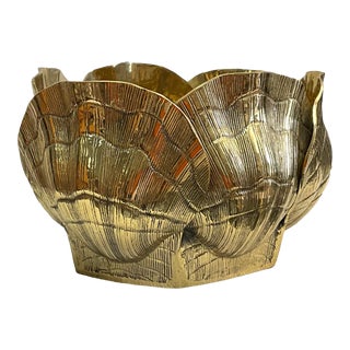 Hollywood Regency Style Solid Brass Clam Shell Form Planter Att. To Chapman For Sale