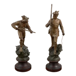 Pair, Small Bronze Statues of Hunters, Denmark Circa 1900