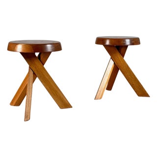 S13 Stools in Elm attributed to Pierre Chapo, France, 1970s, Set of 2 For Sale