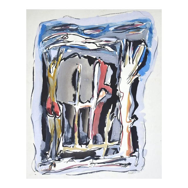 Mario Martini, Composition, Mixed Media on Cardboard, 1973 For Sale