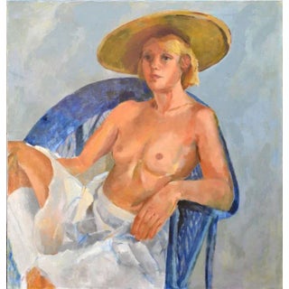 1980s "The Blue Chair" Figurative Nude Oil Painting For Sale