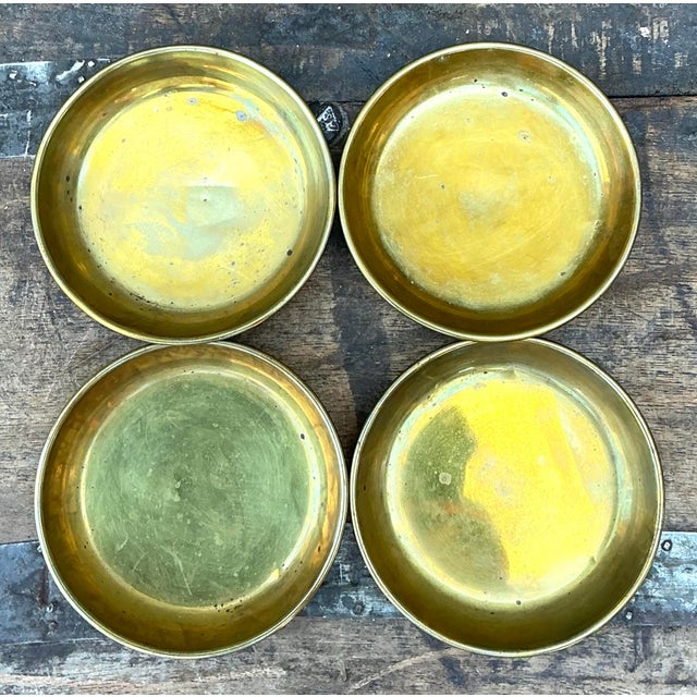 Vintage Polished Brass Coasters - Set of 4 For Sale - Image 10 of 12