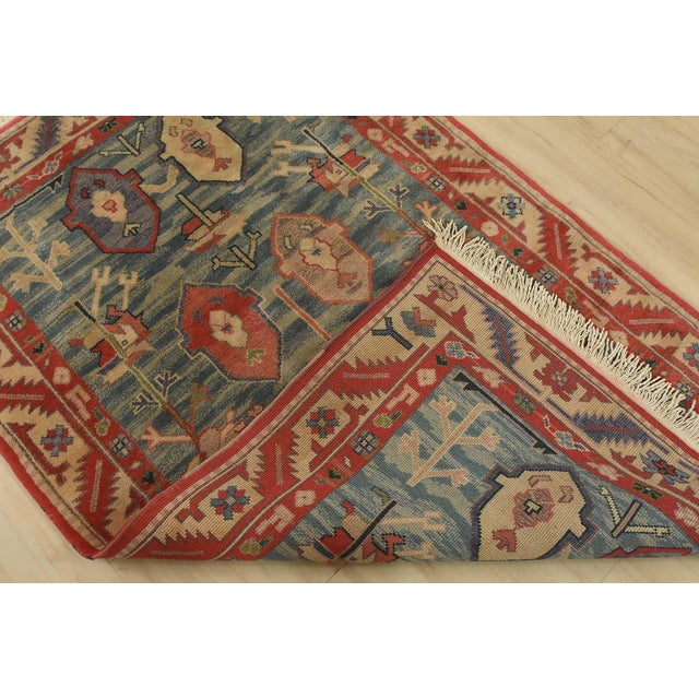 Heriz Rug 3’9” X 5’9” Blue Wool Vintage Tribal Hand-Knotted Oriental Carpet For Sale - Image 11 of 12