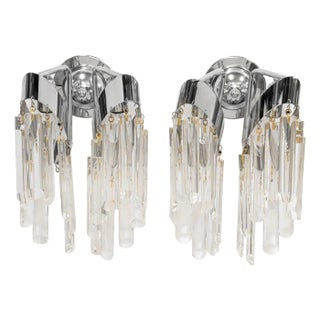 Mod Style Two-Light Crystal-Hung Sconces, Pair For Sale