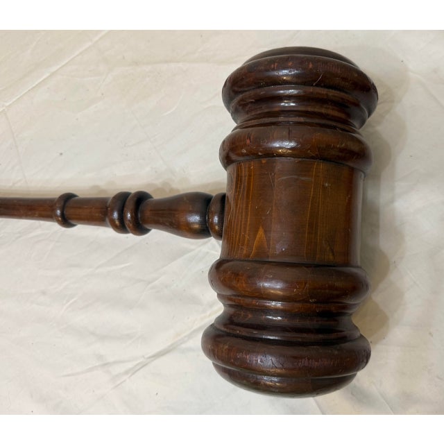 Huge Vintage Handmade Carved Turned Wooden Solid Wood Judge Auction Gavel Large For Sale - Image 4 of 11