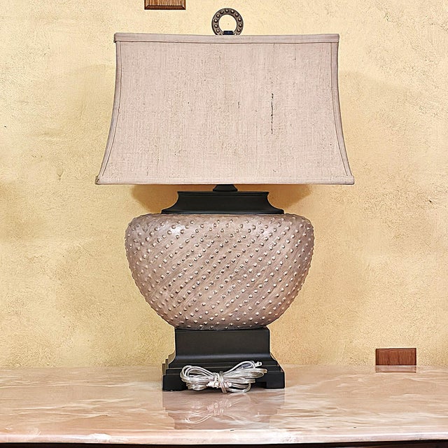 Transitional Uttermost Cumberland Pebbled Sandstone Table Lamp | Textured Designer Lighting For Sale - Image 3 of 18