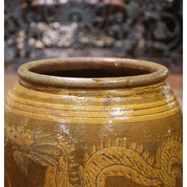 Pair of 19th Century Thai Glazed Earthenware Dragon Jars For Sale - Image 4 of 16