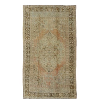 Vintage Turkish Oushak Rug With Medallion and Cornices in Light Orange & Brown For Sale