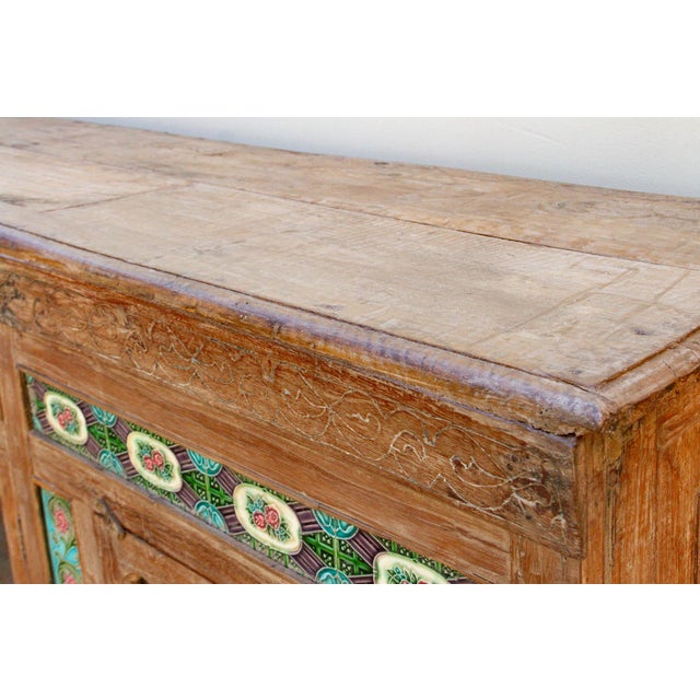 Wood Antique Indo-Portuguese Tile Colonial Sideboard For Sale - Image 7 of 13