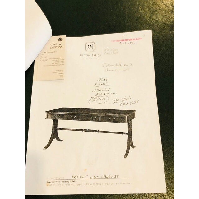 2000 - 2009 Alfonso Marina Regency Yew Wood Executive Writing Desk With Green Leather Top For Sale - Image 5 of 13