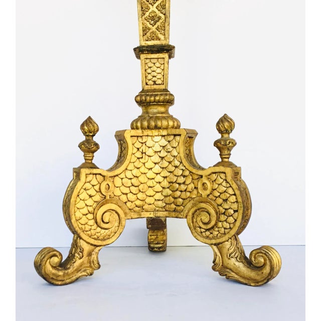 Stylish Large Scale Italian Vintage Gold Finished Carved Wood Pedestals Pair, Circa 1950’s