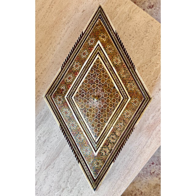 Wood Antique Middle Eastern Marquetry Jewelry Box With Brass Inlay, Circa 1920 For Sale - Image 7 of 13