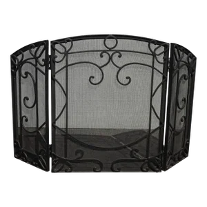 Vintage Spanish Style Tri Fold Three Panel Black Fireplace Screen