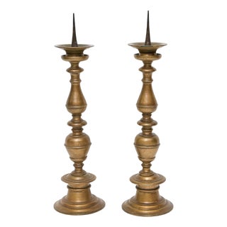 Pair of Tall 18th Century Italian Bronze Pricket Candlesticks For Sale