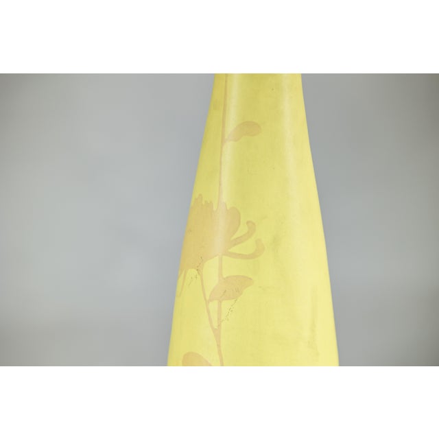 Artisan Tall Yellow Ceramic Vase with Hand-Painted Floral Motif, Sold As Is For Sale - Image 13 of 18