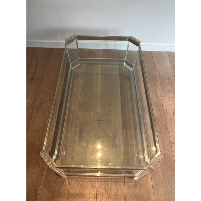 Metal Octagonal Lucite and Chrome Coffee Table by Maison Jansen Circa 1970 For Sale - Image 7 of 12
