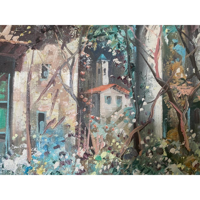 Blue Vintage Italian Riviera Oil Painting, Mediterranean Seascape, Gold Frame, 36x48 For Sale - Image 8 of 11