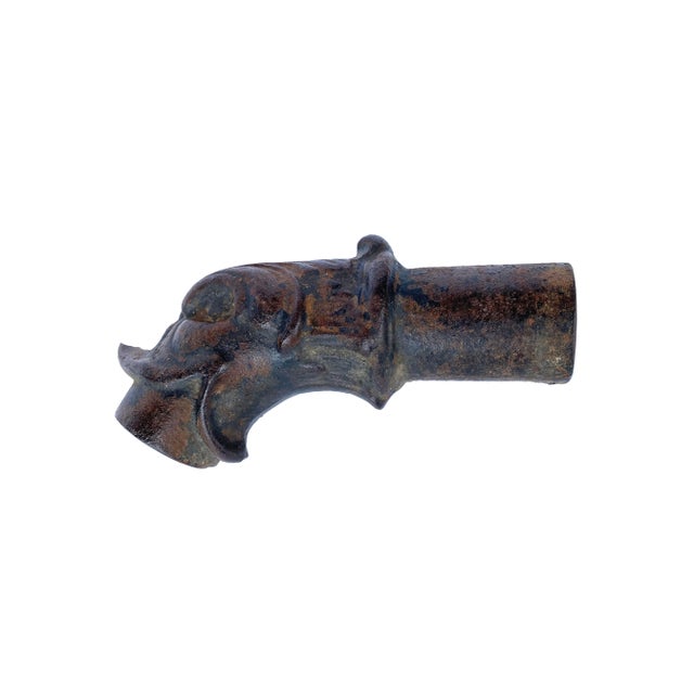 A chic, Mid-Century-style antique iron fountain spout beautifully cast in the form of a duck’s head with aged-bronze...