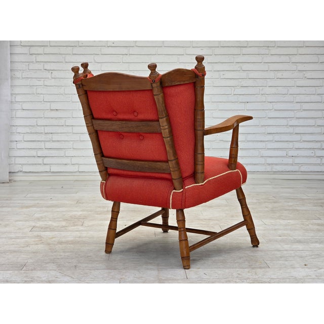 Scandinavian Armchair in Red Wool and Beech, 1960s For Sale - Image 13 of 18