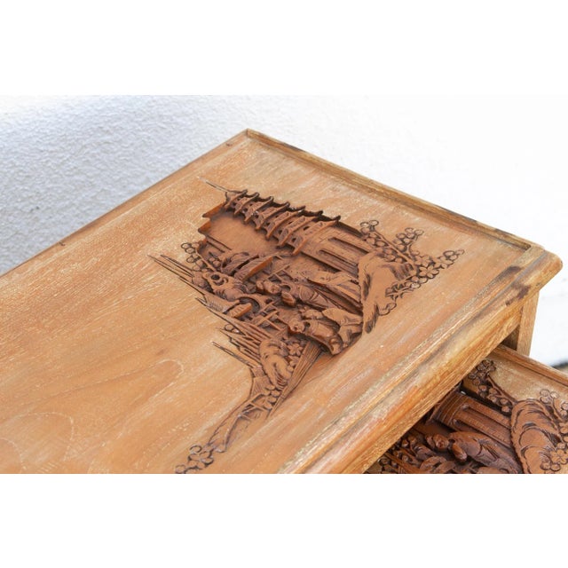 Set of Four, Mid-Century Carved Nesting Tables For Sale - Image 4 of 10