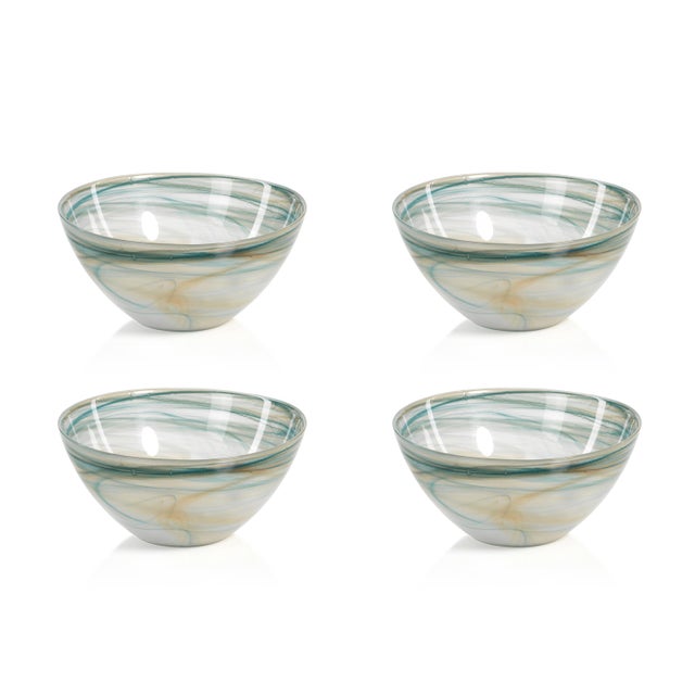 Transitional Lagoon 4-Inch Tall Alabaster Glass Bowls, Set of 4 For Sale - Image 3 of 3