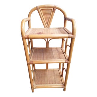 Vintage Three-Tier Bamboo and Wicker Nightstand, 1970s For Sale