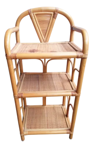 Vintage Three-Tier Bamboo and Wicker Nightstand, 1970s
