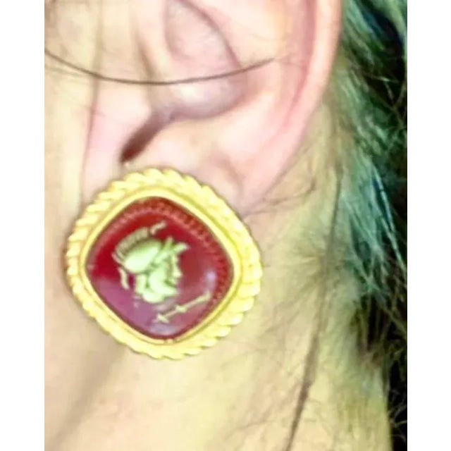 Modern 1990s Ben Amun Carnelian Intaglio Style Earrings For Sale - Image 3 of 5