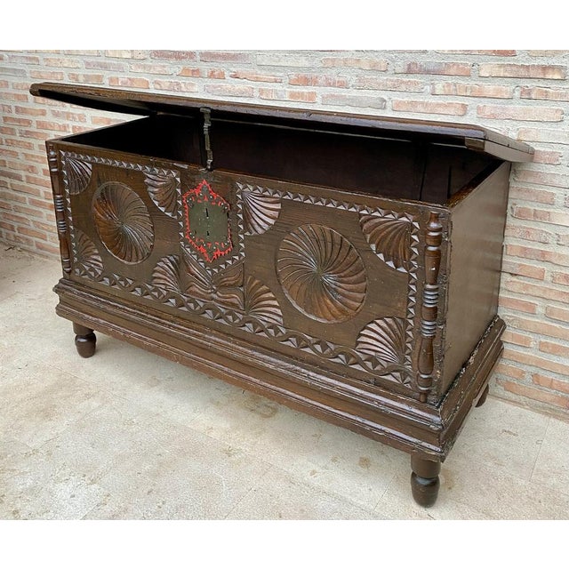 Antique Spanish Baroque Walnut Trunk with Carved Frame, 1890s For Sale - Image 14 of 17