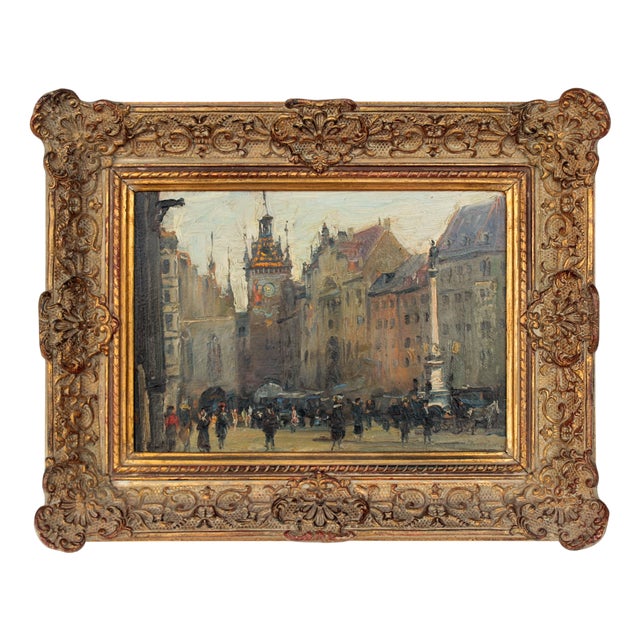 Alois Pfund, Marienplatz, Munich, 1920s, Oil on Cardboard, Framed For Sale