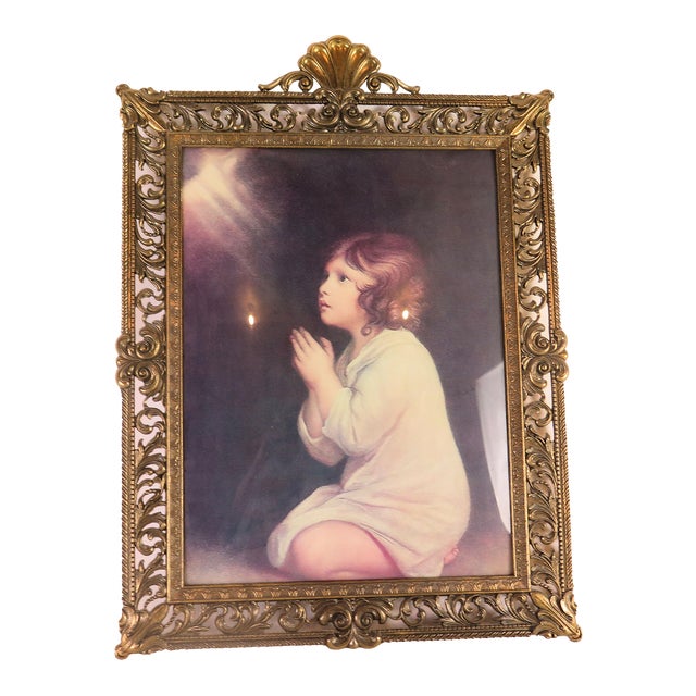 Heavy Italian Brass Filigree Hollywood Regency Domed Glass Picture Frame For Sale