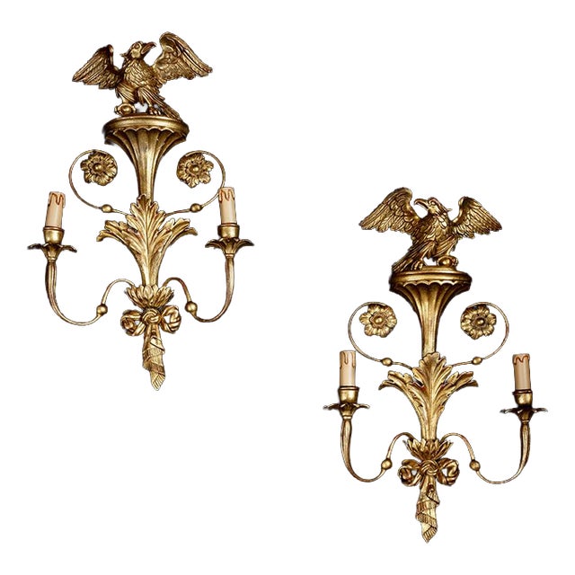 Antique Wall Sconces in Gilded and Carved Wood, France, 20th Century, Set of 2 For Sale