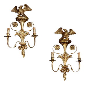 Antique Wall Sconces in Gilded and Carved Wood, France, 20th Century, Set of 2