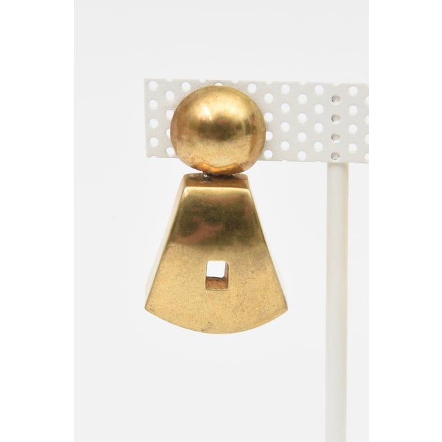 Vintage Steven Vaubel Gold Plated Sculptural Pierced Dangle Earrings, 1980's For Sale In Miami - Image 6 of 10