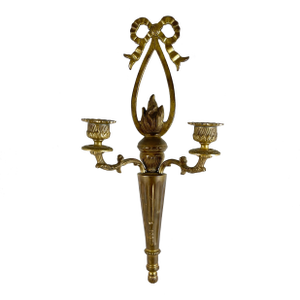 French Brass Flame & Bow Candle Wall Sconce