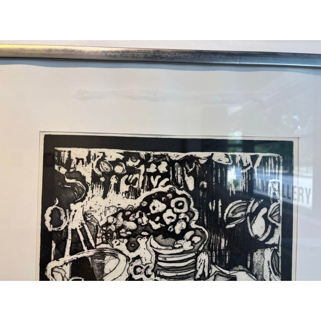 Abstract Vintage Late 60s Monochrome Abstract Floral Lithograph Print For Sale - Image 3 of 5