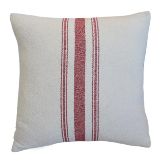 Custom-tailored pillow by Mike Seratt of The Prized Pig, in a French red striped cotton fabric. Double-sided with the same...